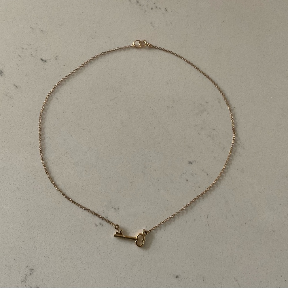 Anthropologie Gold Tone Key Pendant Necklace